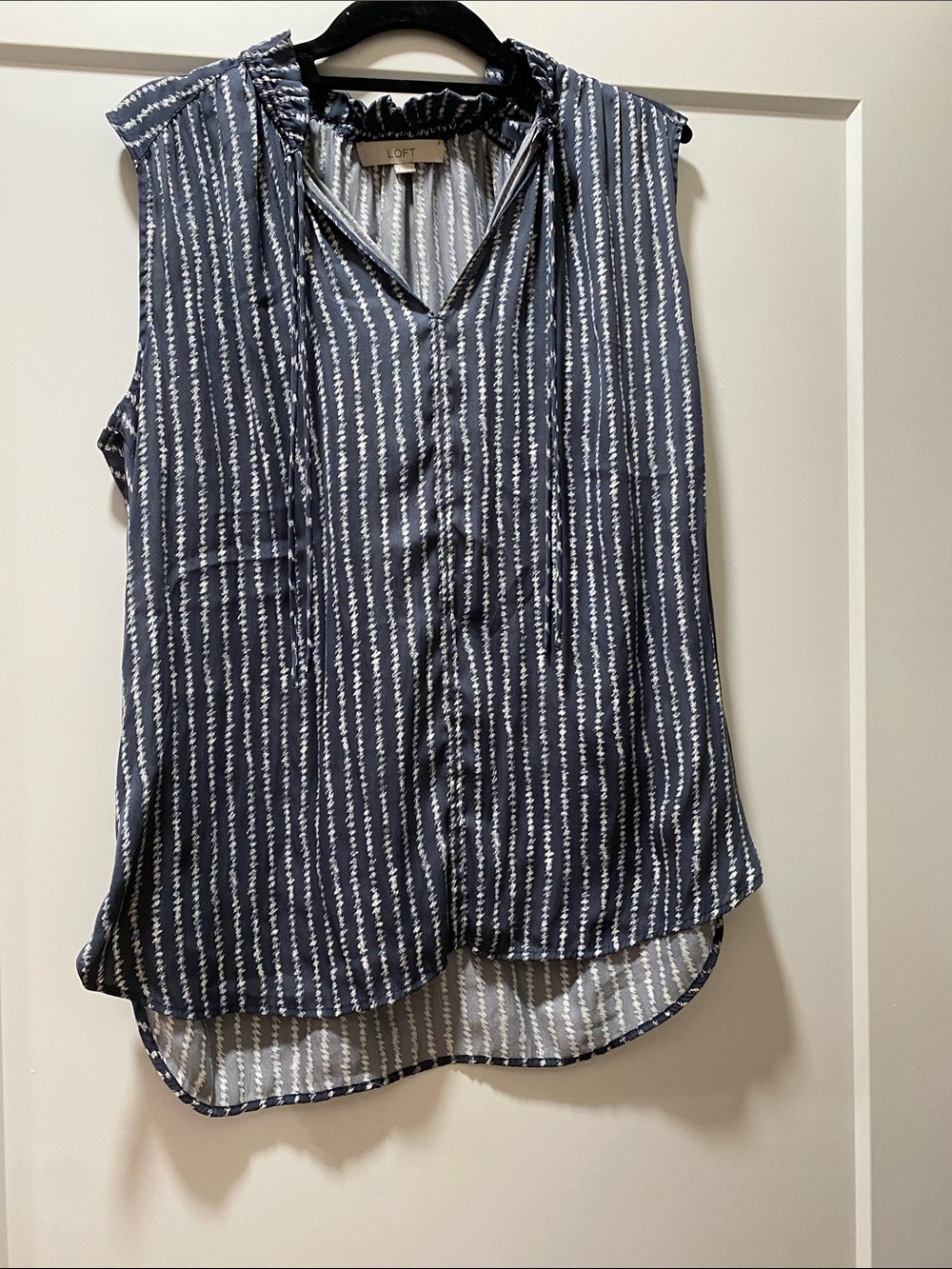 LOFT Navy and White Vertical Stripe Sleeveless Blouse